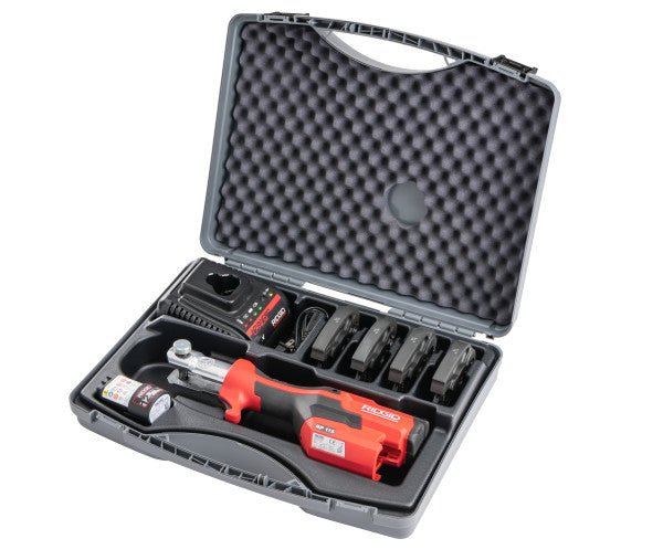 RIDGID 72558 RP 115 Mini Press Tool with Battery Kit, ProPress, & PureFlow Jaws (1/2”–3/4”)