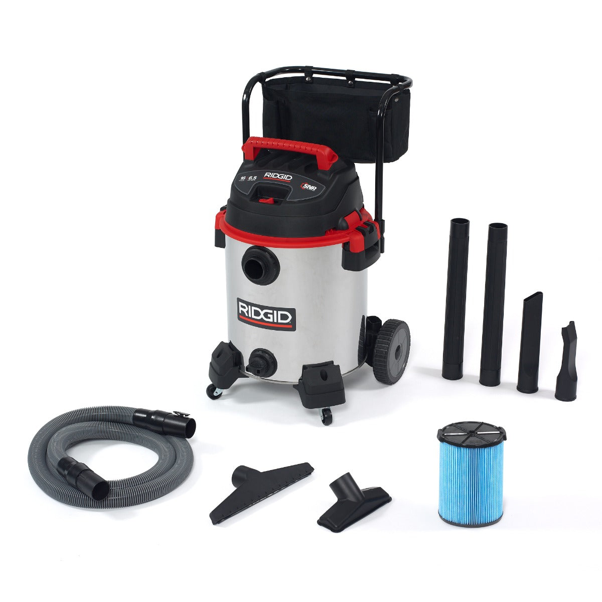 RIDGID 50353 16 Gallon Stainless Steel Wet/Dry Vacuum with Cart (1610RV)