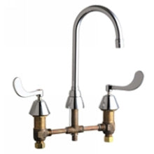 Chicago Faucets 786-E3ABCP Universal Gooseneck Widespread Kitchen Facuet with Lever Handles Polished Chrome